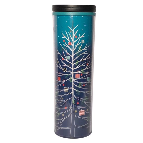 Starbucks Other - Starbucks Christmas Tree Tumbler 12 Oz Blue Gradient Double-Wall With Lid Holida